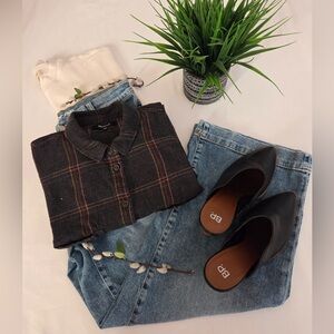 Madewell Flannel Shirt Jacket (Dark Gray Plaid) Women’s Size L